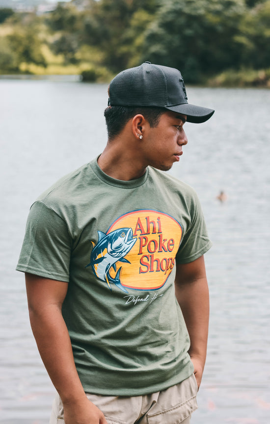 AHI POKE SHOPS Military Green Tee